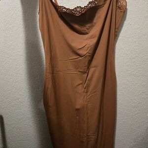Skims Fits Everybody Lace Long Slip Dress Color Bronze Size Large Nwt